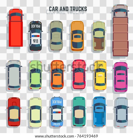Cars and trucks top view isolated on transparent background. Vector illustration ストックフォト © 