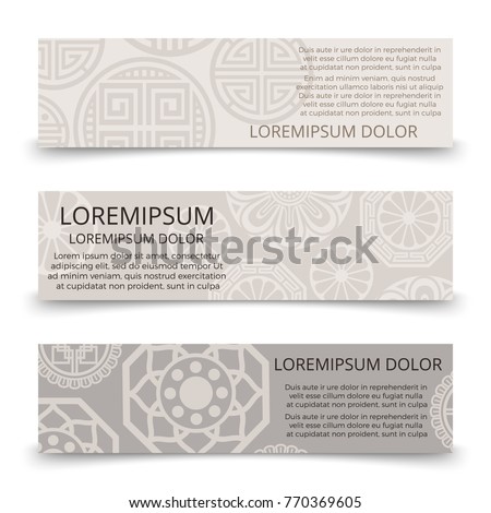 Oriental ornaments banners design - asian japanese chinese korean banner set. Collection of oriental posters. Vector illustration