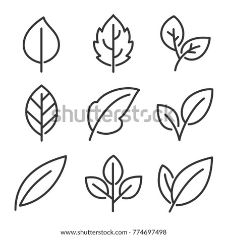 Leaves line vector icon set
