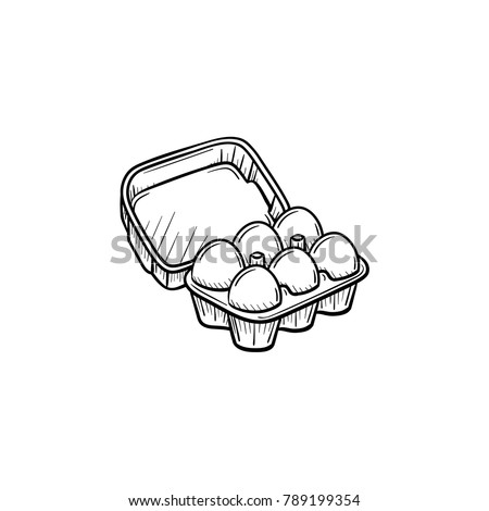 Eggs in carton pack hand drawn vector outline doodle icon. Eggs in carton pack sketch illustration for print, web, mobile and infographics isolated on white background.