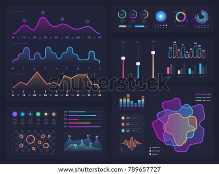 Technology graphics and diagram with options and workflow charts. Vector presentation infographic elements. Digital screen graphic and virtual interface diagram illustration