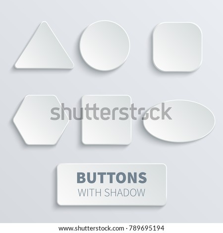 White 3d blank square and rounded button vector set. Button banner round, badge interface for application illustration