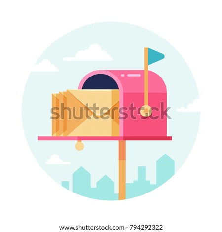 Letterbox with envelopes. Vector mail box. Postal sending and receiving concept. Mailbox and letterbox with message illustration