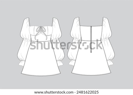 Peasant Dress, dress with puff sleeves, Peasant Dress drawing