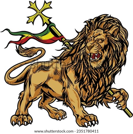 Lion and Ethiopia Flag Vector Illustration