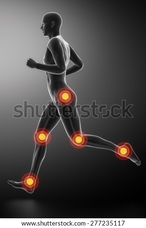 Joint knee, hip and ankle - running man leg scan in blue