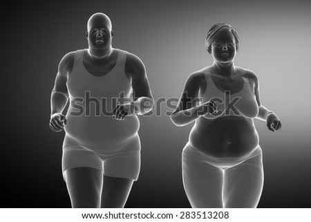 Fat man with fat woman running