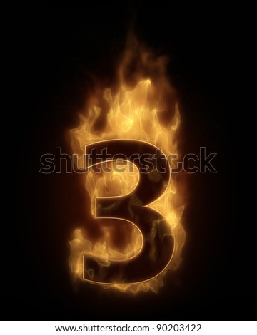 Burning Number Three In Hot Fire Real 3d Simulation Stock Photo ...
