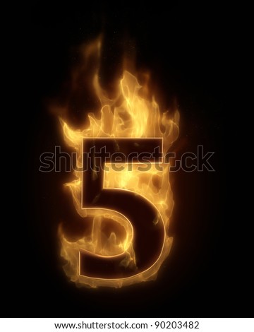 Burning Number Five In Hot Fire Real 3d Simulation Stock Photo 90203482 ...