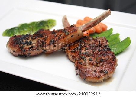 Seared Lamb Chops with Garden Vegetables and Mint Sauce