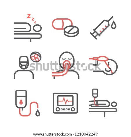 Anesthesia line icons. Anaesthetic Department. Health center. Vector sign for web graphics.