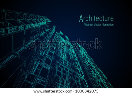 Modern architecture wireframe. Concept of urban wireframe. Wireframe building illustration of architecture CAD drawing.