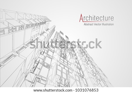 Modern architecture wireframe. Concept of urban wireframe. Wireframe building illustration of architecture CAD drawing.