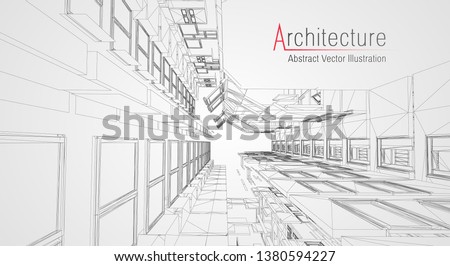 Modern architecture wireframe. Concept of urban wireframe. Wireframe building illustration of architecture CAD drawing.