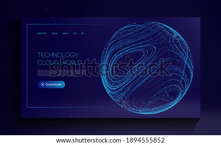 Technology Cloud World. Globe network fintech concept. Blockchain transfer satellite future communications vector background.