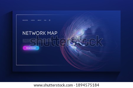 Network Map World Globe Vector. Digital Earth Technology background. Global social network. Abstract vector background. Web design.