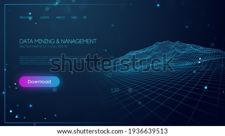 Data mining and management. Abstract wireframe landscape digital technology background. Digital information network connection. Vector illustration EPS 10.