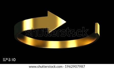 Gold arrow spin isolated on black background. Vector arrow button symbol. Vector illustration.