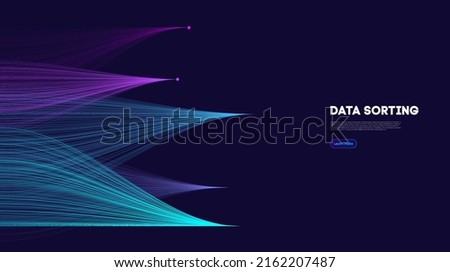 Data sorting information infographic. Data funnel ai network. Technology blockchain background concept sorting data. Network communication vector background.