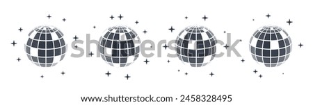 Disco ball vector in 3d style isolated on white background. Vector 3d disco ball background with stars and glitter. Music dance illustration.