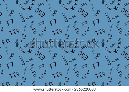 Cybersport Seamless vector isolated pattern Blue background Business  keyboard function keys Wrapping paper Textile Print Typography pc operator secretary programmer Simple design Business concept