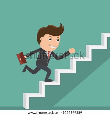 Businessman is running up the stairs. Vector illustration,  Business concept.