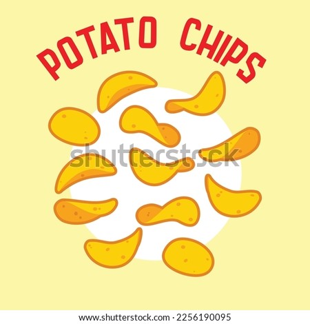Crispy potato chips, vector illustration with crunchy snack pieces bunches. Isolated chips for advertising, package or promo ads, delicious food.
