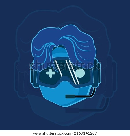 vector illustration of middle part hair boy with goggles for mascot logo, app game logo, esport logo, game player youtube logo