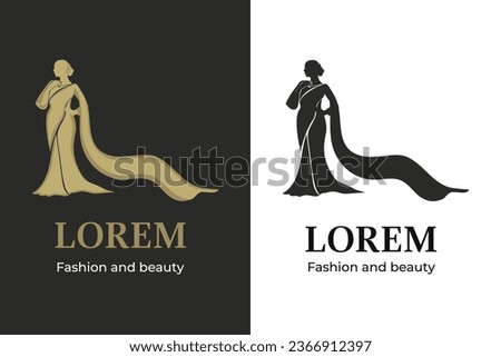 fashion dress logo design template with woman figure wearing saree dress 