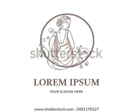 beauty  saree logo design with  indian woman  figure wearing  saree dress design  template  