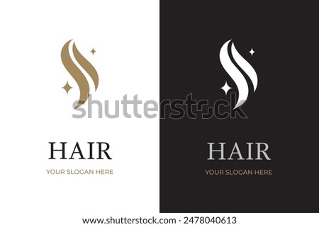 Abstract gold and white Hair Logo Letter S isolated on White and black Background. Flat Vector Logo Design Template Element