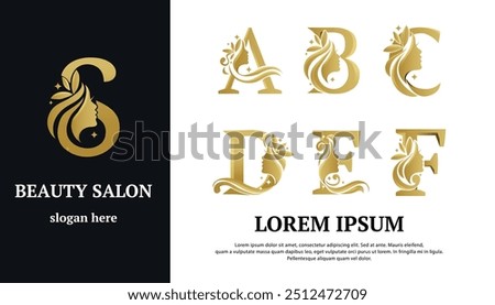 Set of initial A-f and s luxury beauty with queen woman face logo design vector inspiration.