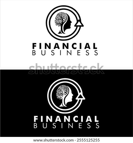 financial business logo design and vector illustrator, business grow up icon with human face and brain, financial business icon, wallpaper, greeting card, poster design.