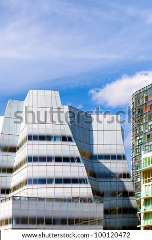 NEW YORK CITY-OCT 23: Architect Frank Gehry\'s innovative white glass building in New York City on October 23, 2010. His next big project now in the news is the Eisenhower Memorial in Washington DC.