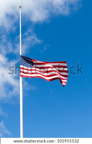 American Flag Flying At Half Mast Or Half Staff. Vertical Background ...