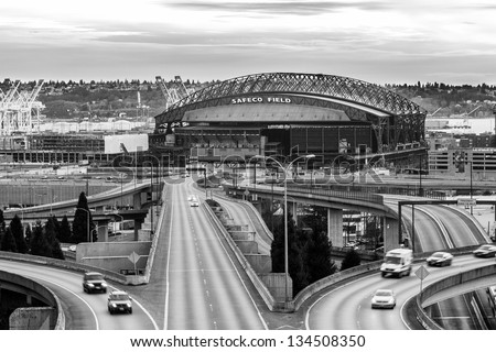 SEATTLE-MAR 26: Safeco Field, home of the Mariners baseball team on March 26 2013 in Seattle, WA. The stadium, seating 54K, will host its first ever public concert on July 19th with Paul McCartney.