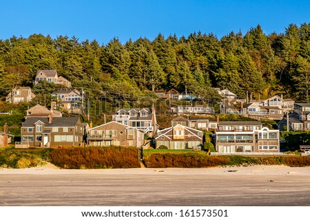 Ocean view beachfront architectural styles on the Oregon coast in the Pacific Northwest, USA