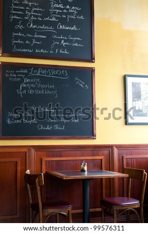 French cafe menu handwritten in chalk on a blackboard