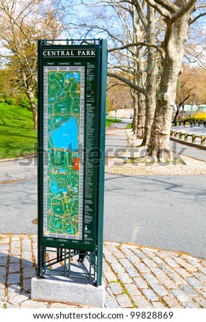 Central Park in New York City - map kiosk to help people find points of interest in the park and avoid getting lost