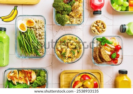 Similar – Foto Bild Prep Mahlzeit, Lunch-Box Draufsicht isoliert auf einem rosa Hintergrund.