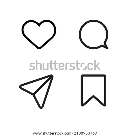 Minimalist social media icons,  Like, comment, share and save icons. social media flat icon