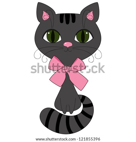 Cartoon Cute Gray Kitten With Pink Bow Stock Vector 121855396 ...