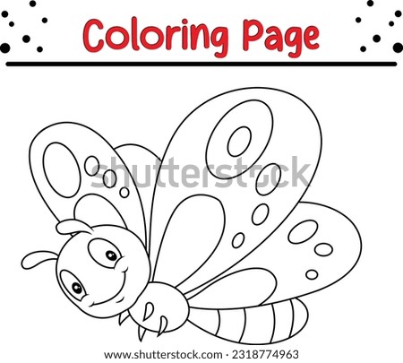 Happy Butterfly Coloring Book. Black and white Moth vector illustration for children coloring page.