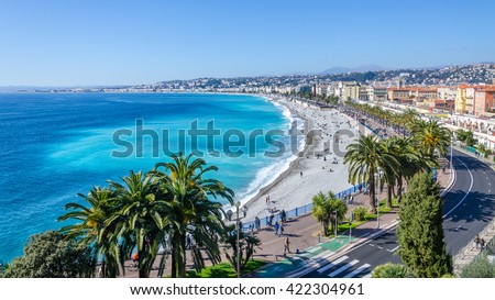 Front view of the Mediterranean sea, bay of Angels, Nice, France 商業照片 © 