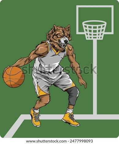 The wolf mascot is playing basketball on a basketball court in the Chicago area