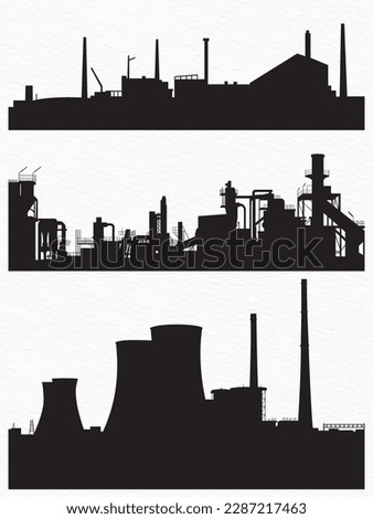 Silhouettes of a factory, Large industry and a nuclear power plant