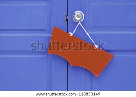 Bright color label on wood door