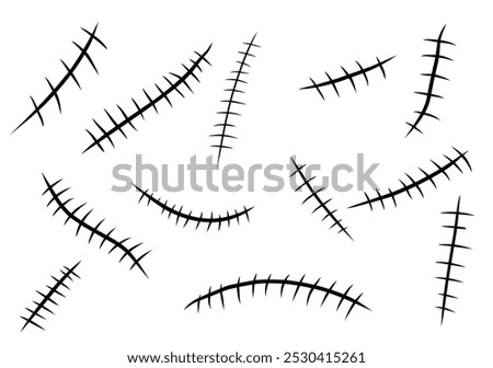 Hand drawn scar set. Stitches collection. Vector illustration