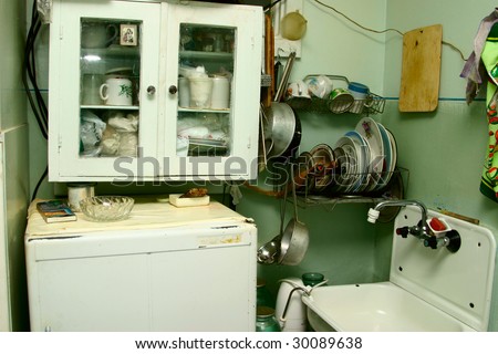 Not comfortable kitchen. Out-of-date, shabby, inconvenient concept