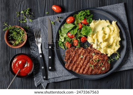 Image, Stock Photo grilled pork steak with potato salad